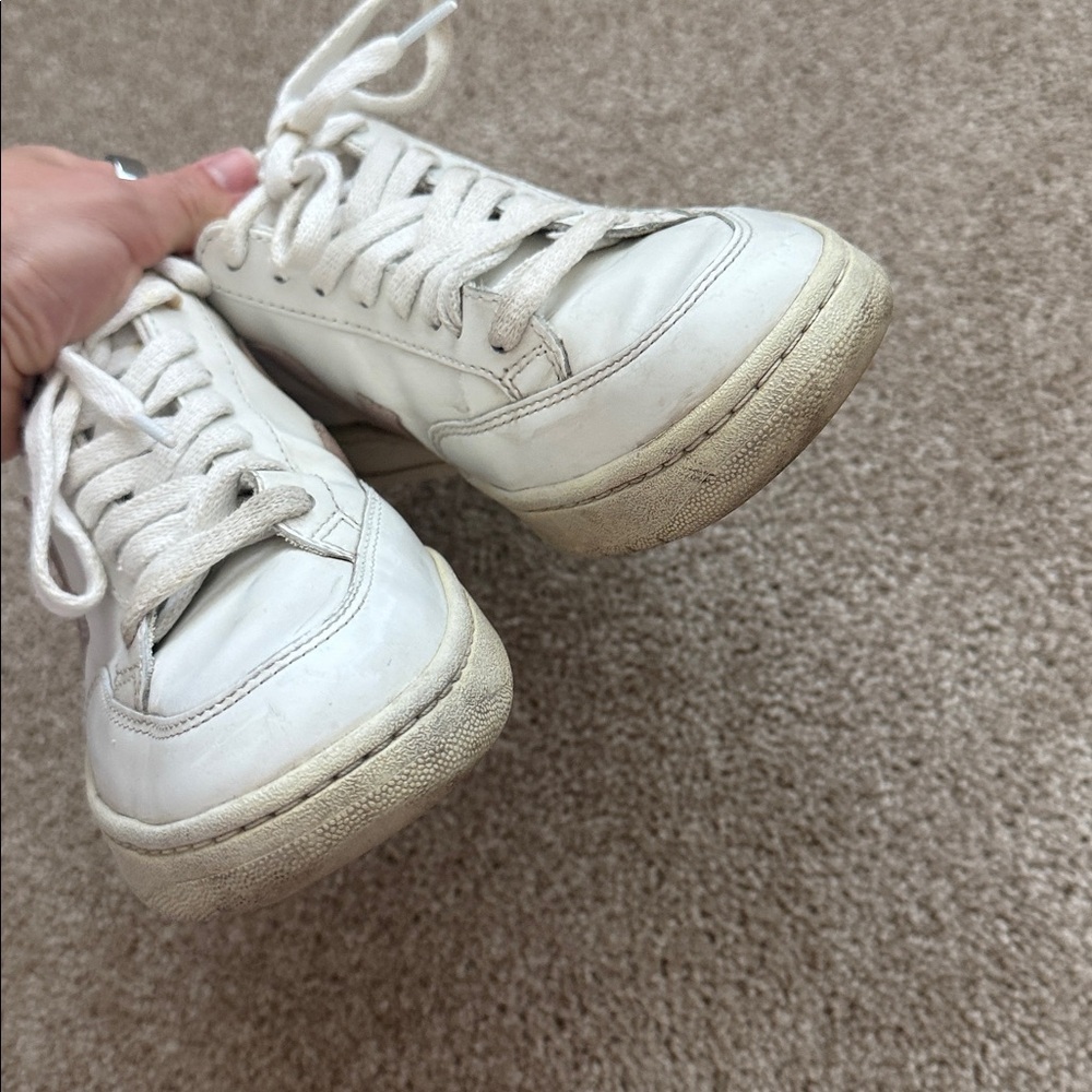 Veja V-12 Leather Suede White Sneakers in Babe Pink - Picture 8 of 10